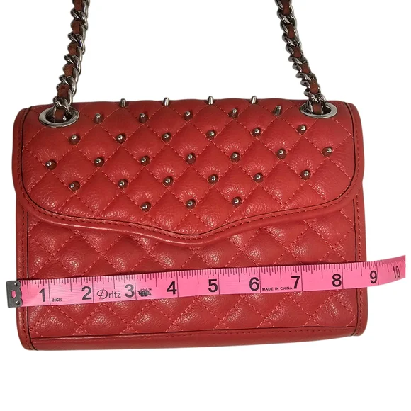 Rebecca Minkoff Red Studded Quilted Chain Adjustable Strap Crossbody Flap Bag - Picture 9 of 16